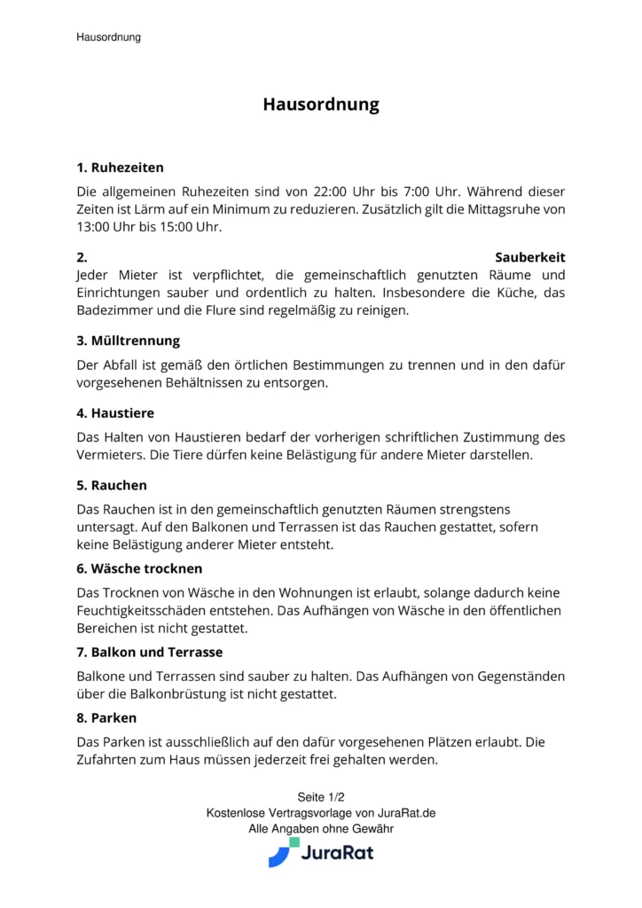Hausordnung Muster Haus Und Grund