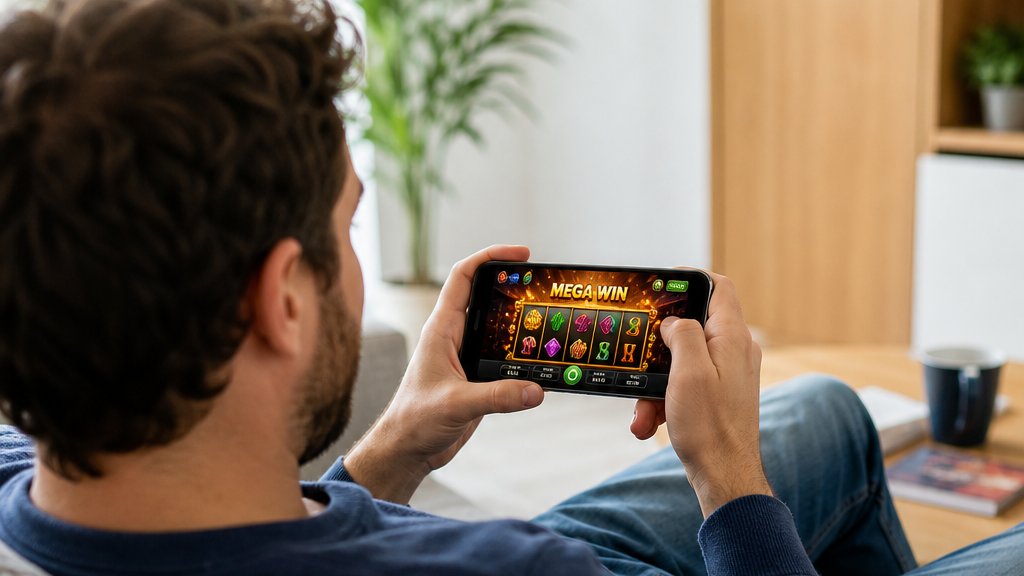 Mann spielt auf dem Smartphone in einem legalen Online-Casino – Ratgeber legale Online-Casinos in Deutschland von JuraRat